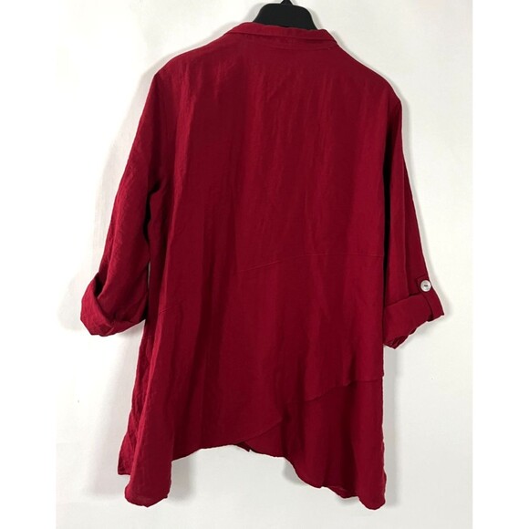 John Mark Shirt Women XL Button Tunic Wire Collar Red Artsy Lagenlook‎ Oversized - Picture 3 of 6